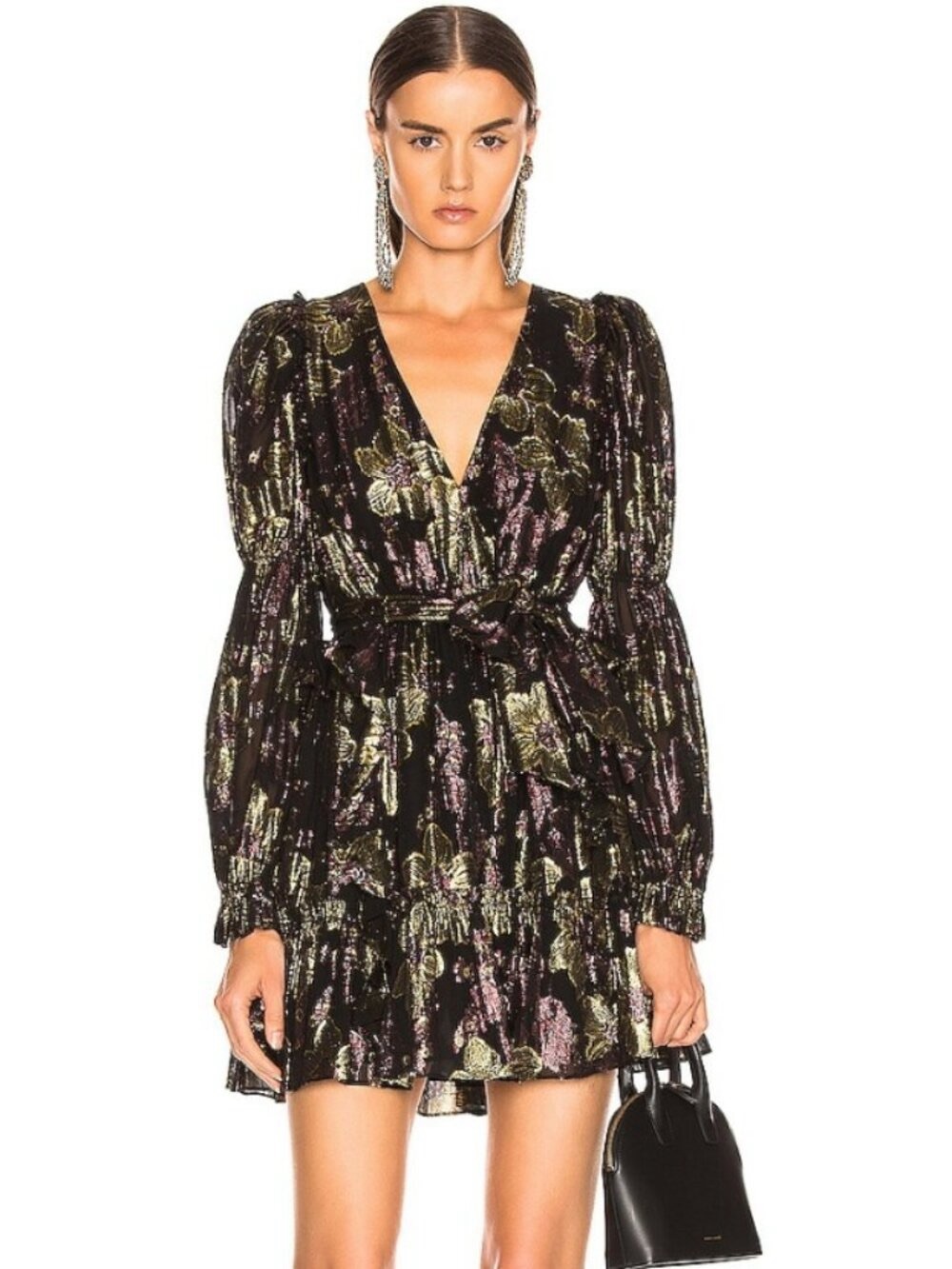 Ulla Johnson Ursa Metallic Fil Coupé Silk Mini Dress Gold Purple Floral Size 4